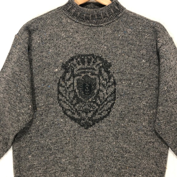 Fiii Made in Italy Wool Blend Sweater Mock Neck Crest Gray Knitwear - Picture 1 of 8